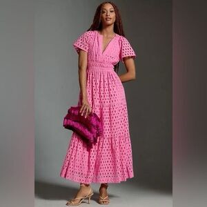 New Anthropologie x Maeve Somerset Tiered Eyelet Maxi Dress Sz L